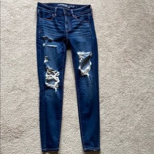 Dark wash super distressed American Eagle jeans